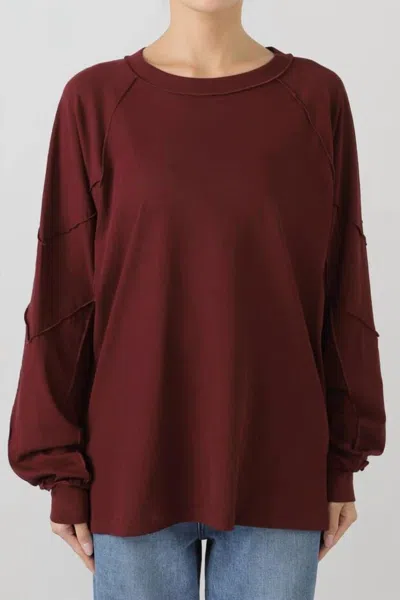 6397 Inside Out Long Sleeve Raglan Top In Bordeaux In Brown