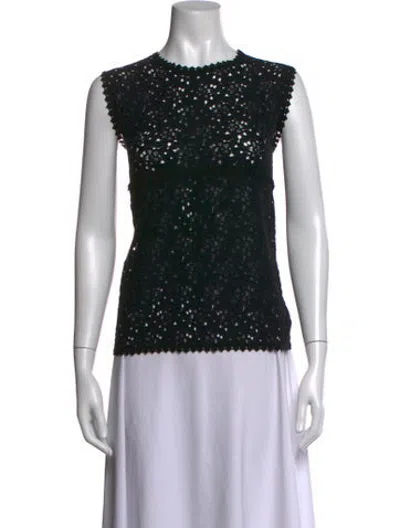 Pre-owned 6397 Lace Pattern Crew Neck Top In Black