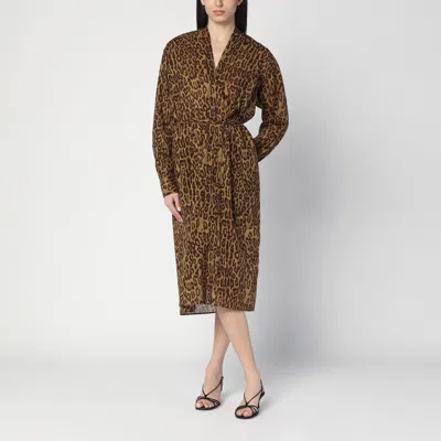 6397 Leopard Print Shirt Dress In Cotton Voile In Multi