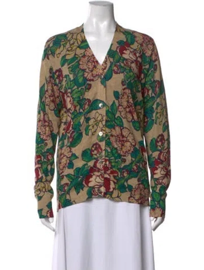 Pre-owned 6397 Linen Floral Print Sweater In Green