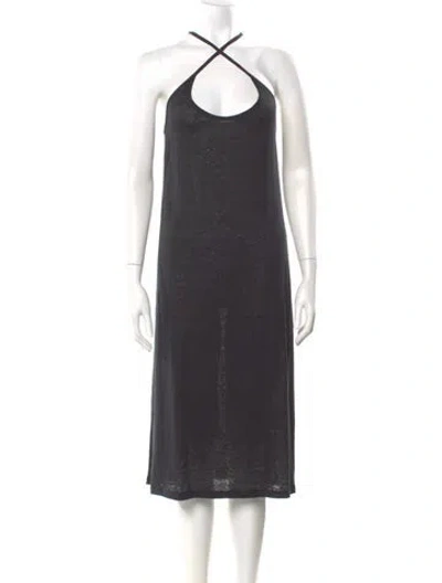 Pre-owned 6397 Linen Midi Length Dress W/ Tags In Black
