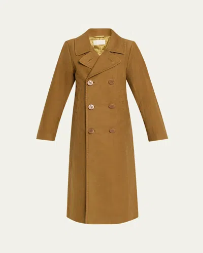 6397 Long Double-breasted Peacoat In Brown