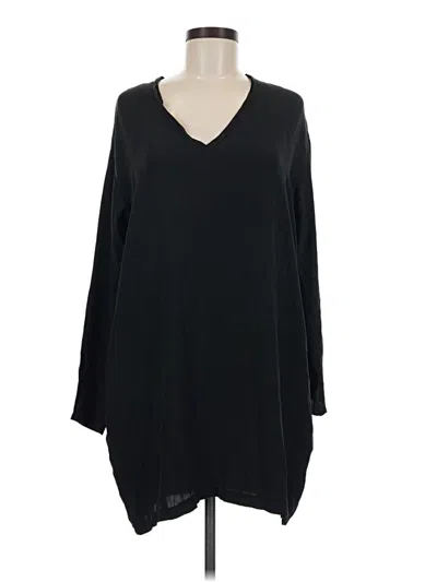 Pre-owned 6397 Long Sleeve Silk Top Black V-neck Tops