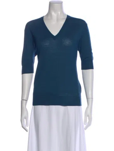 Pre-owned 6397 Merino Wool V-neck Top In Blue