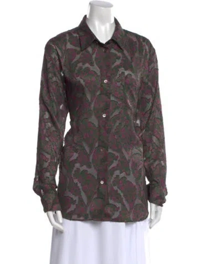 Pre-owned 6397 Paisley Print Long Sleeve Button-up Top In Multi