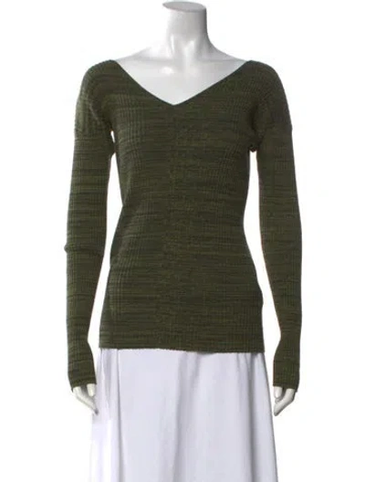 Pre-owned 6397 Patterned V-neck Sweater In Green
