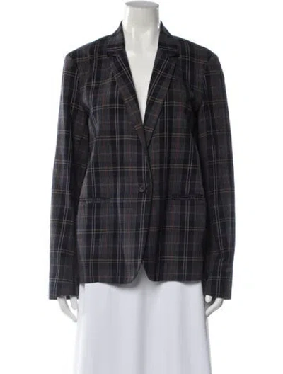 Pre-owned 6397 Plaid Print Blazer In Blue