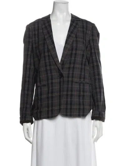 Pre-owned 6397 Plaid Print Blazer In Blue