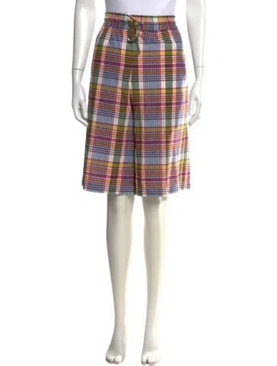 Pre-owned 6397 Plaid Print Knee-length Shorts W/ Tags In Blue