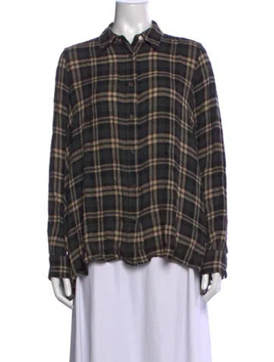 Pre-owned 6397 Plaid Print Long Sleeve Top In Black