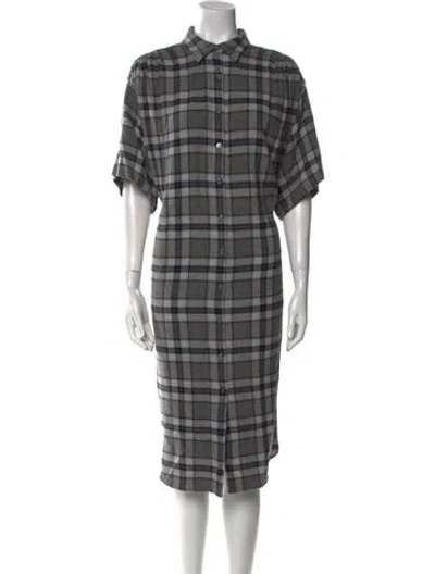 Pre-owned 6397 Plaid Print Midi Length Dress In Gray