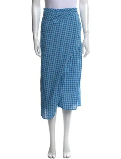 Pre-owned 6397 Plaid Print Midi Length Skirt In Blue