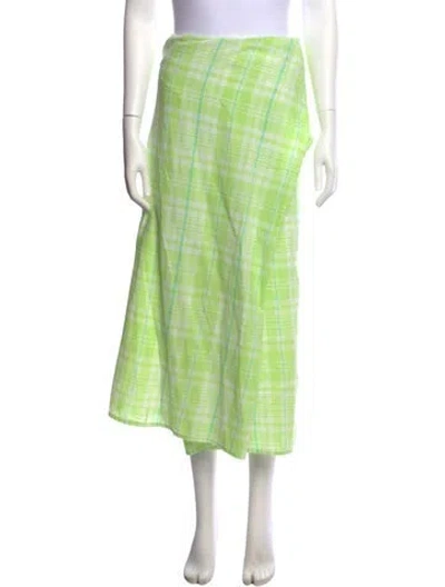 Pre-owned 6397 Plaid Print Midi Length Skirt In Green