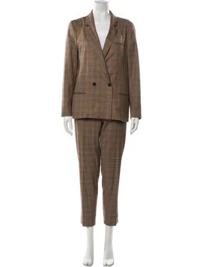 Pre-owned 6397 Plaid Print Pantsuit In Brown