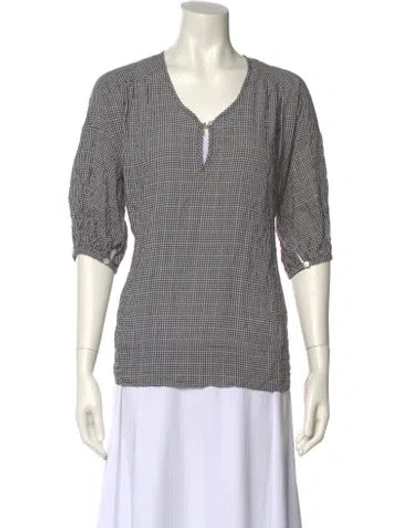 Pre-owned 6397 Plaid Print V-neck Top In Multi