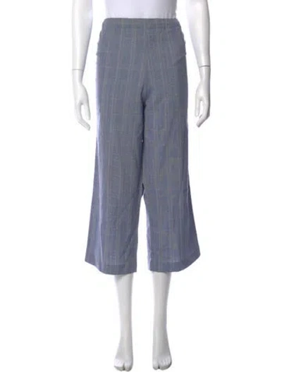 Pre-owned 6397 Plaid Print Wide Leg Pants In Blue