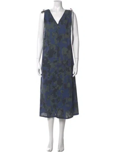Pre-owned 6397 Printed Midi Length Dress In Blue
