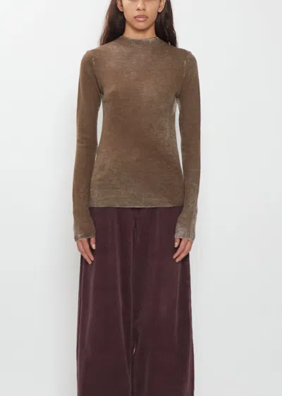 6397 Printed Rib Mockneck Top In Brown