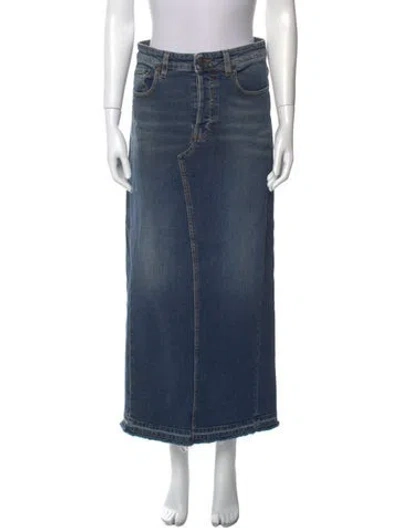 Pre-owned 6397 Raw-edge Trim Midi Length Skirt In Blue