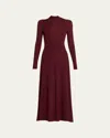 6397 Rib Godet Long-sleeve Midi Dress In Burgundy