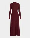 6397 Rib Godet Long-sleeve Midi Dress In Burgundy