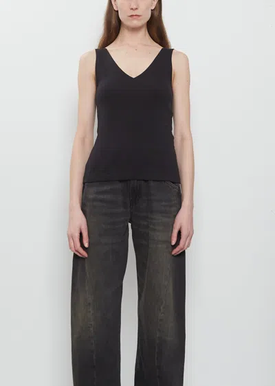6397 Ribbed Cotton V-tank In Black