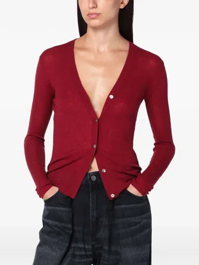 6397 Ribbed-knit V-neck Cardigan In Red