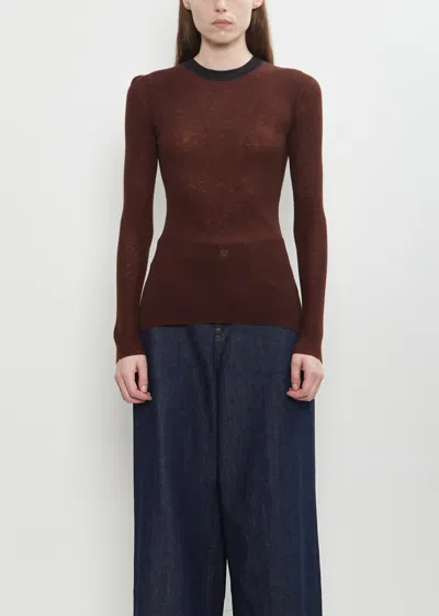 6397 Sheer Wool Long Sleeve Crew In Brown
