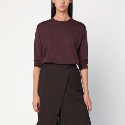 6397 Short-sleeved Sweater In Espresso Brown Wool