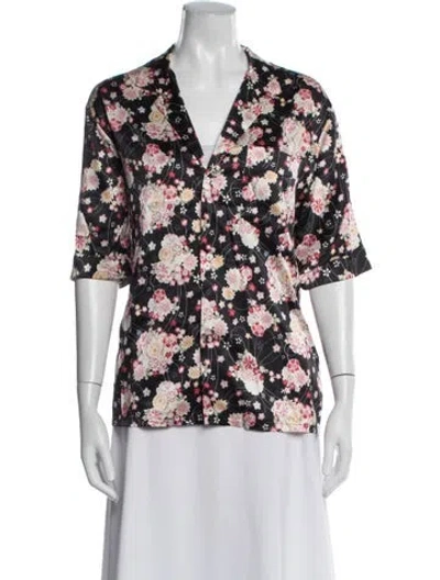 Pre-owned 6397 Silk Floral Print Pajamas In Black
