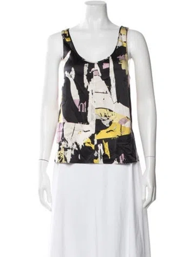 Pre-owned 6397 Silk Graphic Print Top In White