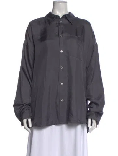 Pre-owned 6397 Silk Long Sleeve Button-up Top In Gray