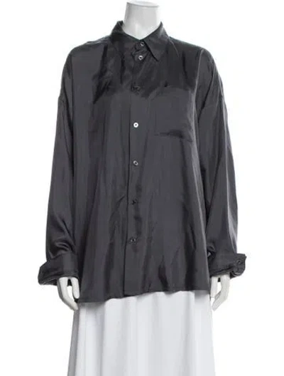 Pre-owned 6397 Silk Long Sleeve Button-up Top In Gray