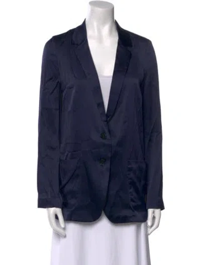 Pre-owned 6397 Silk V-neck Button-up Top In Blue