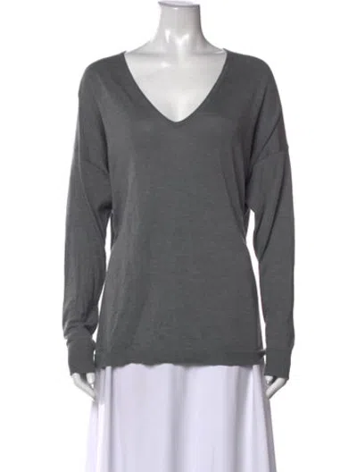 Pre-owned 6397 Silk V-neck Sweater In Grey