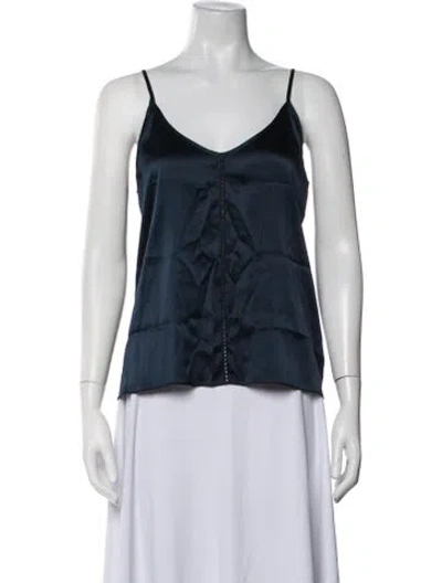Pre-owned 6397 Silk V-neck Top In Blue