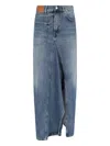 6397 Denim Split-front Midi Skirt In Blue