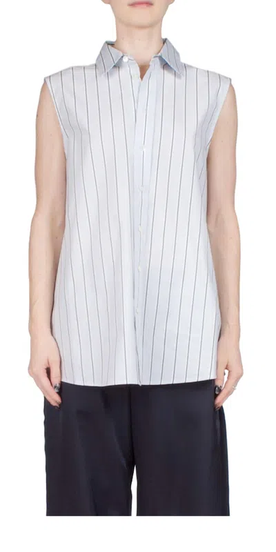 6397 SLEEVELESS BUTTON DOWN TOP IN LIGHT BLUE/NAVY