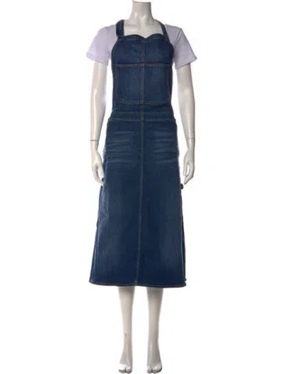 Pre-owned 6397 Square Neckline Long Dress In Blue