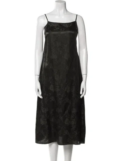 Pre-owned 6397 Square Neckline Midi Length Dress In Green