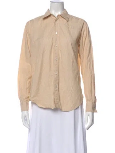 Pre-owned 6397 Striped Long Sleeve Button-up Top In Neutral