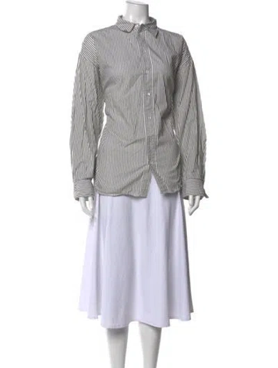 Pre-owned 6397 Striped Long Sleeve Button-up Top In White