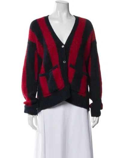 Pre-owned 6397 Striped V-neck Sweater In Blue/red