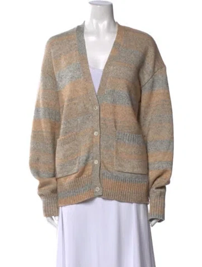 Pre-owned 6397 Striped V-neck Sweater In Brown