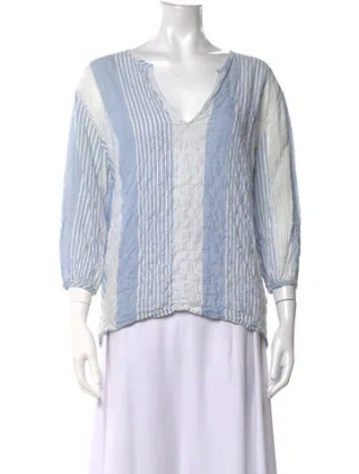 Pre-owned 6397 Striped V-neck Top In Blue/white