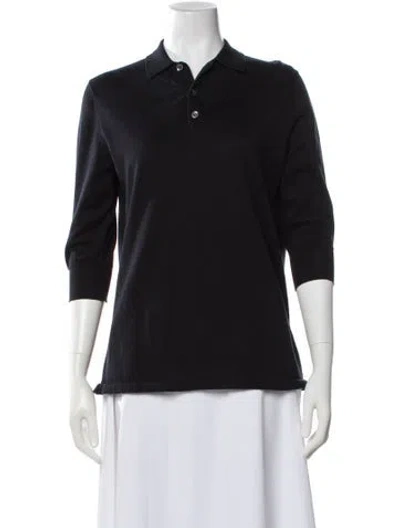 Pre-owned 6397 Three-quarter Sleeve Polo In Black