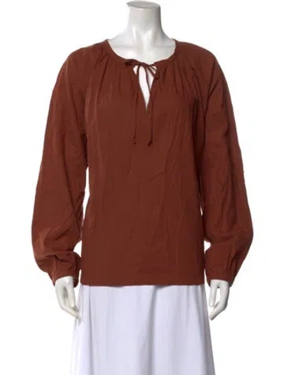Pre-owned 6397 Tie Neck Long Sleeve Blouse In Brown