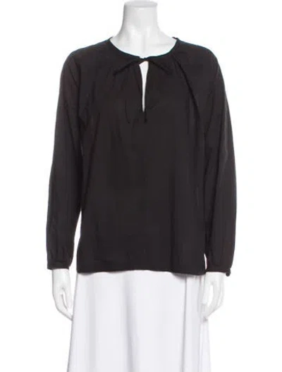 Pre-owned 6397 Tie Neck Long Sleeve Blouse In Gray