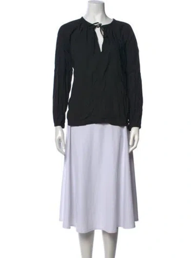 Pre-owned 6397 Tie Neck Long Sleeve Top In Black
