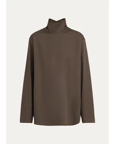 6397 Turtleneck Cotton-silk Shirt In Brown